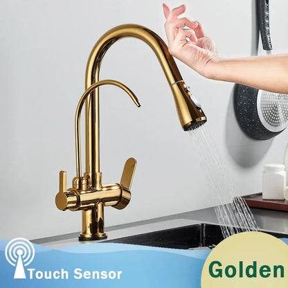 Matte black dual modes kitchen faucet with pull down sprayer