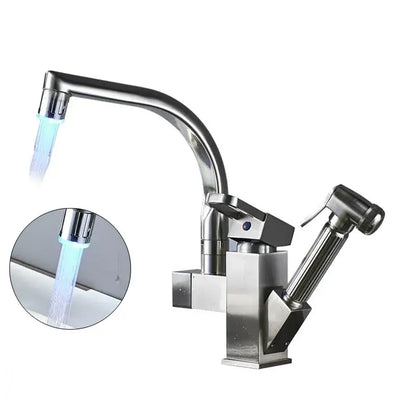 Matte black dual spout kitchen faucet with pull out spray mixer