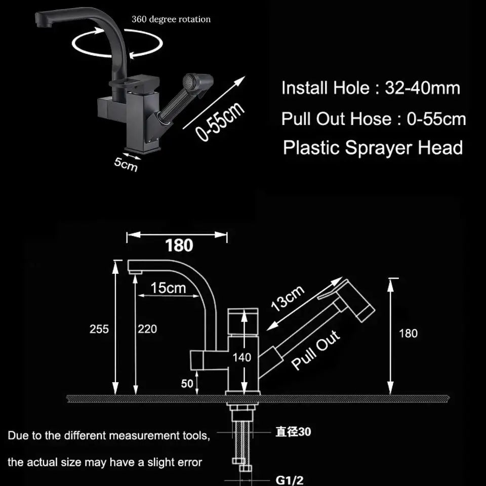 Matte black dual spout kitchen faucet with pull out spray mixer