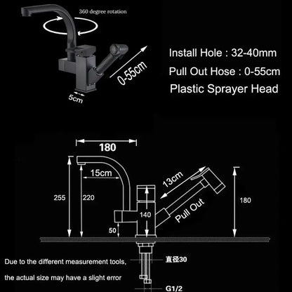 Matte black dual spout kitchen faucet with pull out spray mixer