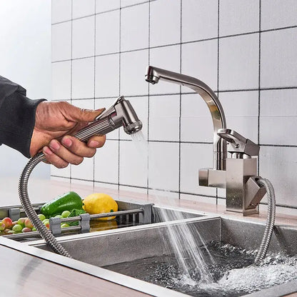 Matte black dual spout kitchen faucet with pull out spray mixer