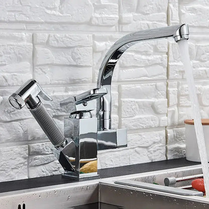 Matte black dual spout kitchen faucet with pull out spray mixer