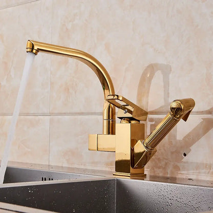 Matte black dual spout kitchen faucet with pull out spray mixer