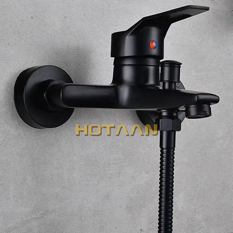 Matte black finish shower faucet with handheld mixer bathroom tap