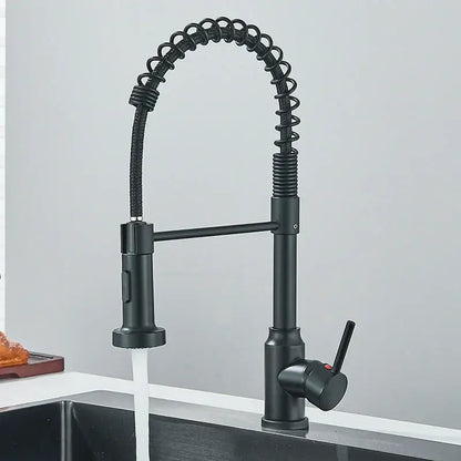 Matte black flexible kitchen faucet with pull down sprayer nozzle