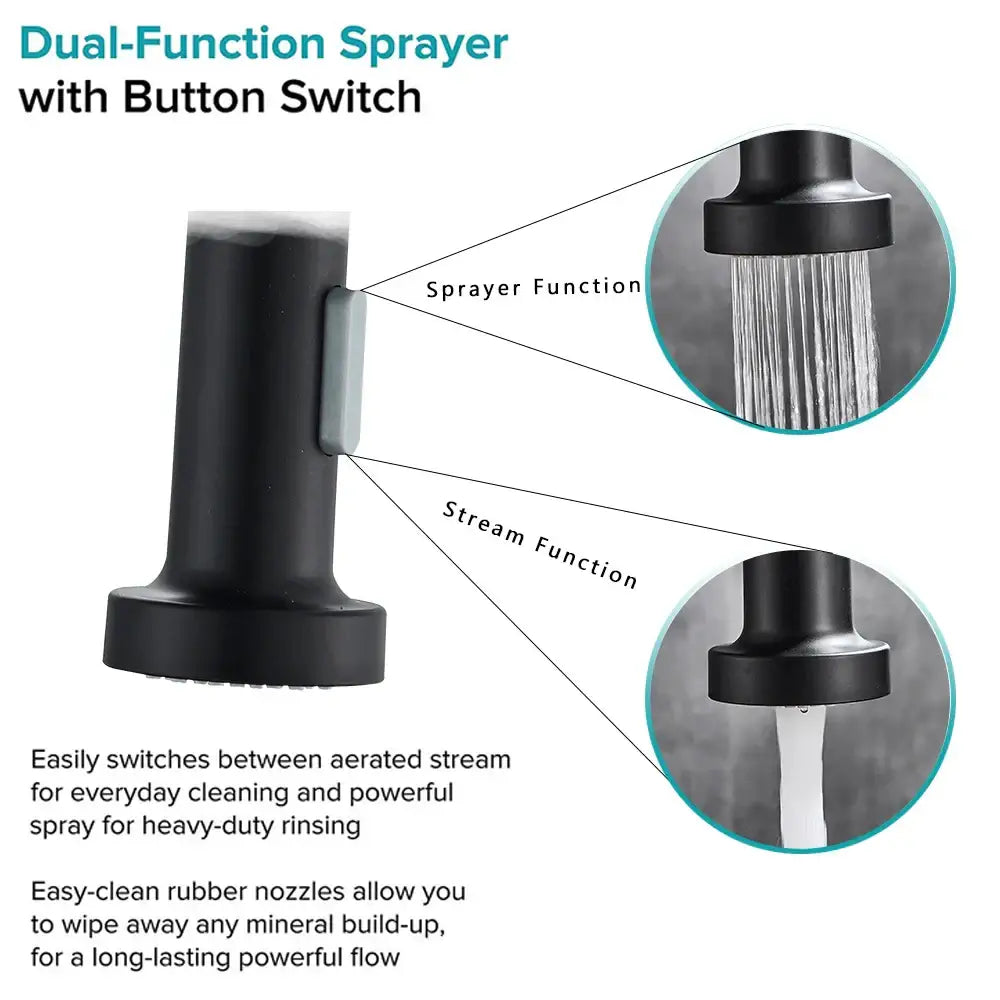 Matte black flexible kitchen faucet with pull down sprayer nozzle