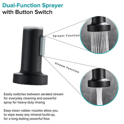 Matte black flexible kitchen faucet with pull down sprayer nozzle
