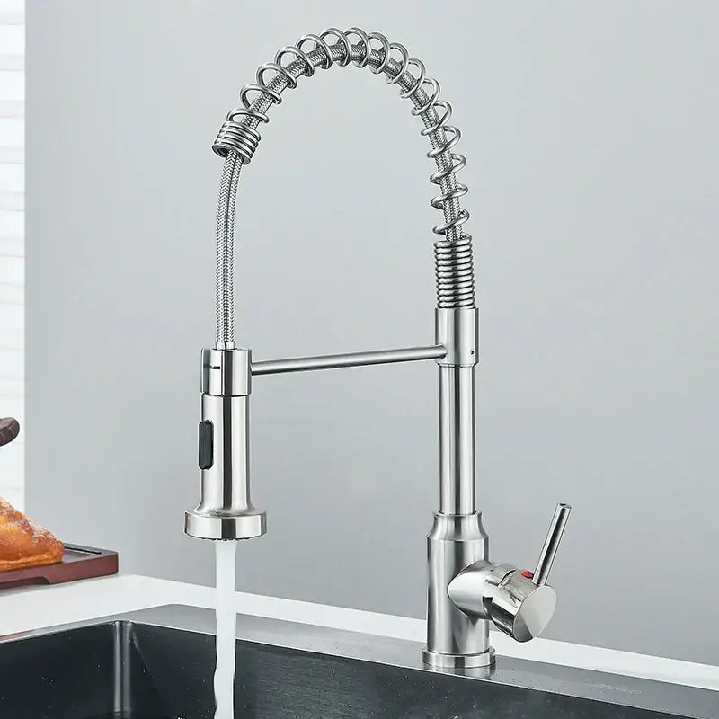 Matte black flexible kitchen faucet with pull down sprayer nozzle