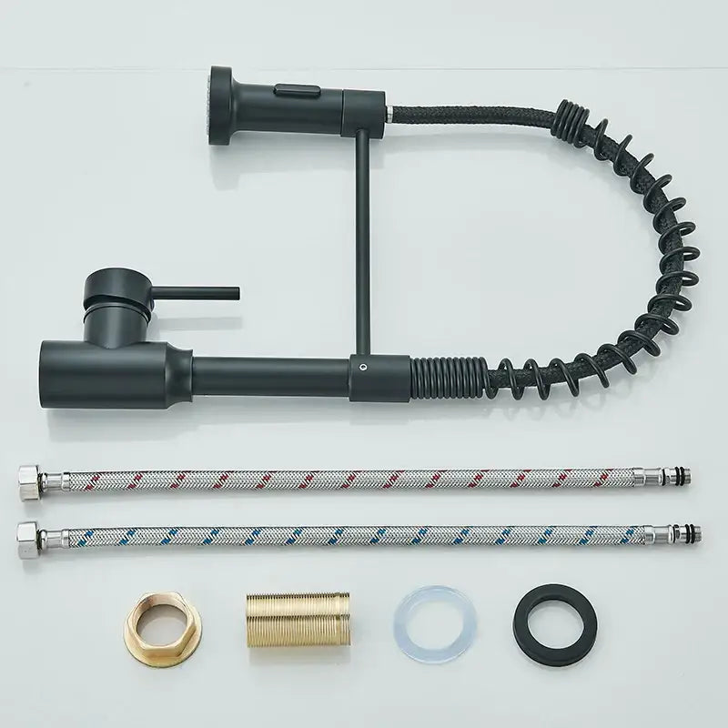 Matte black flexible kitchen faucet with pull down sprayer nozzle