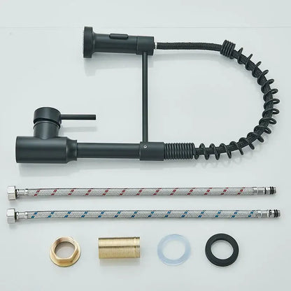 Matte black flexible kitchen faucet with pull down sprayer nozzle