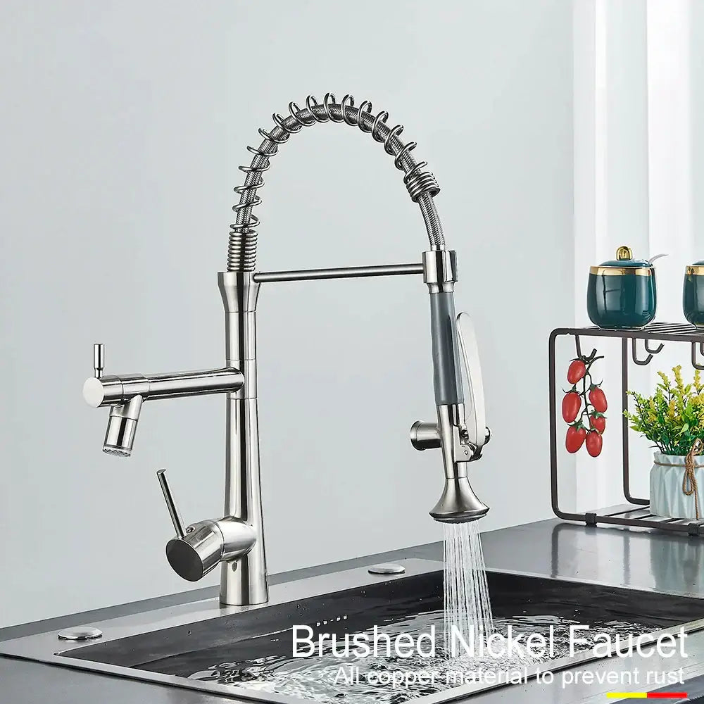 Matte black flexible led kitchen faucet with dual spout mixer