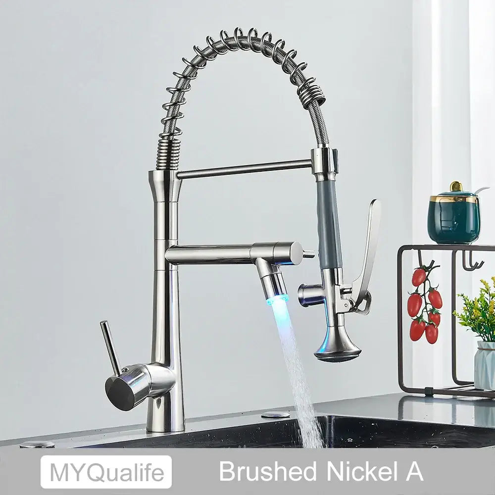 Matte black flexible led kitchen faucet with dual spout mixer