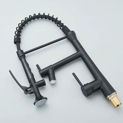 Matte black flexible led kitchen faucet with dual spout mixer