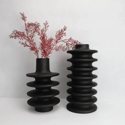 Matte black geometric circle spiral ceramic vases living room decor