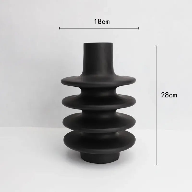Matte black geometric circle spiral ceramic vases living room decor