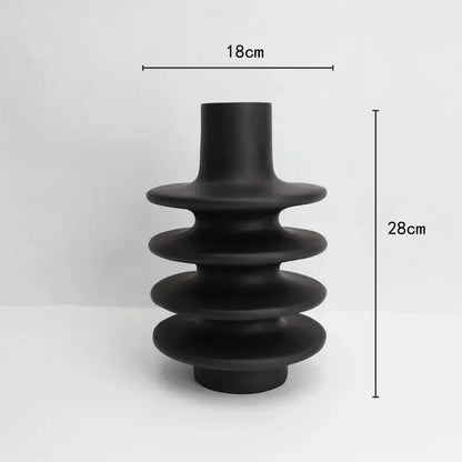 Matte black geometric circle spiral ceramic vases living room decor