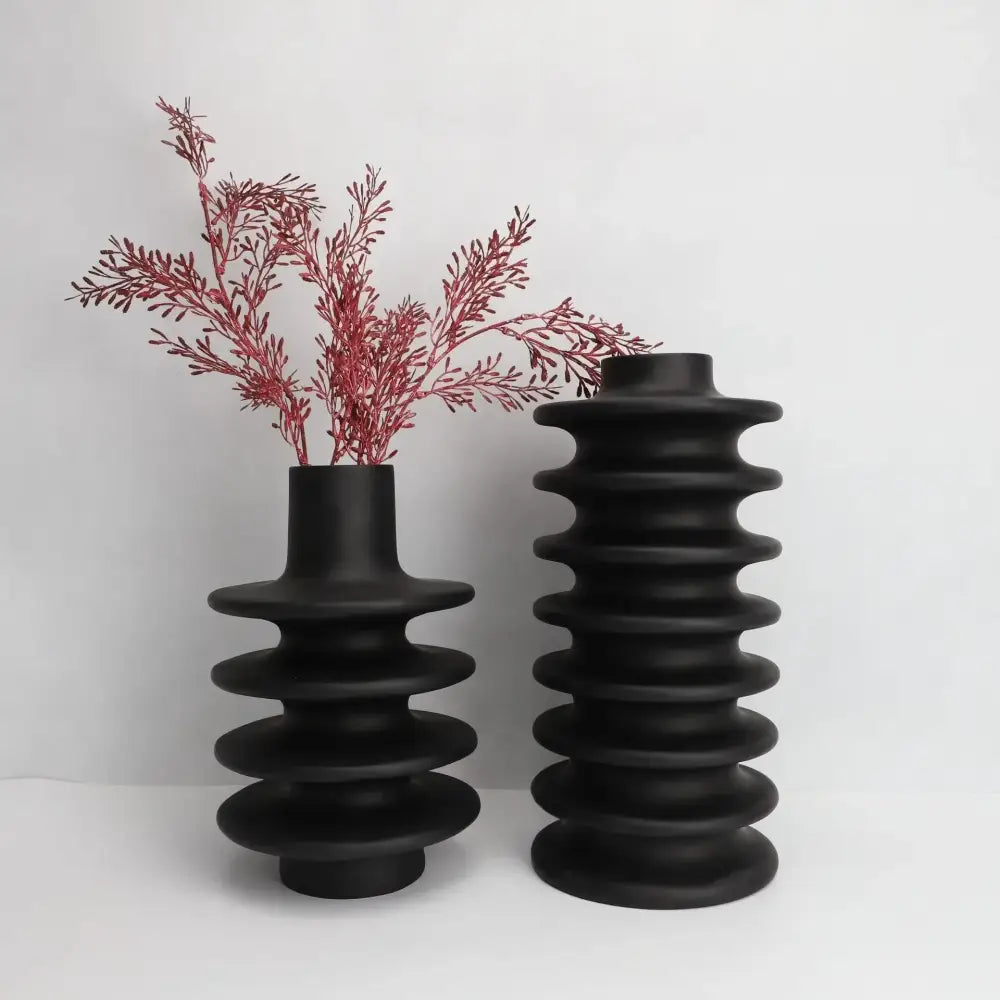 Matte black geometric circle spiral ceramic vases living room decor