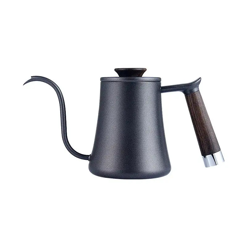 Matte black gooseneck pour over kettle with wood handle kitchen accessory
