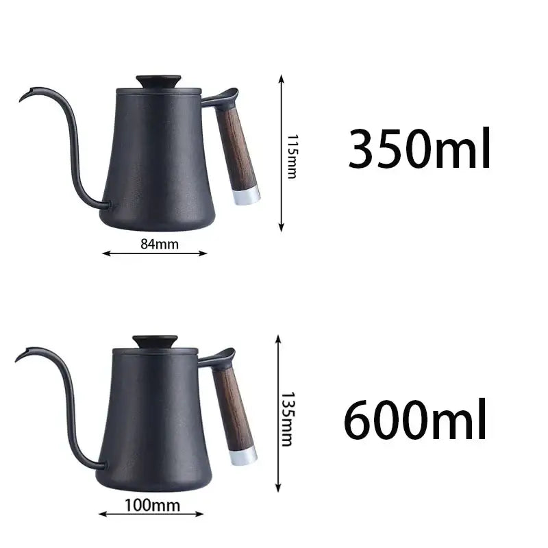 Matte black gooseneck pour over kettle with wood handle kitchen accessory