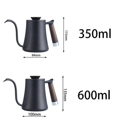 Matte black gooseneck pour over kettle with wood handle kitchen accessory