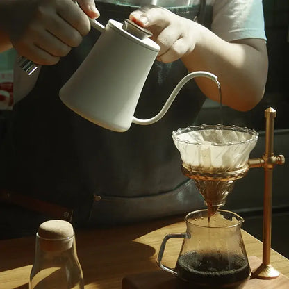 Matte black gooseneck pour over kettle with wood handle kitchen accessory