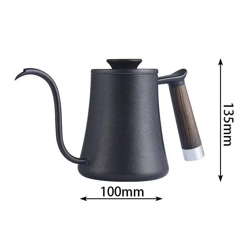 Matte black gooseneck pour over kettle with wood handle kitchen accessory