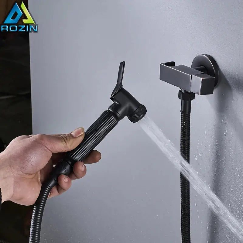 Matte black handheld bidet faucet bathroom sprayer with ribbed grip