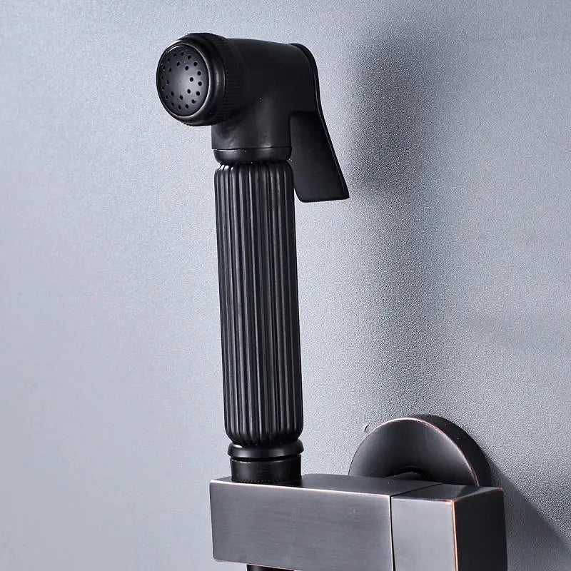 Matte black handheld bidet faucet bathroom sprayer with ribbed grip