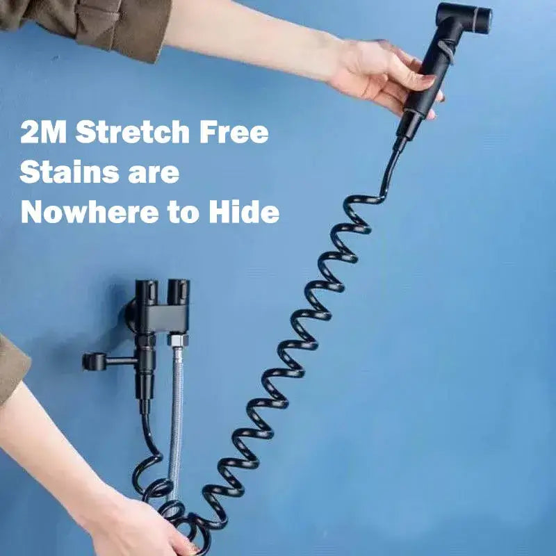 Matte black hygienic bidet sprayer with coiled hose for bathroom
