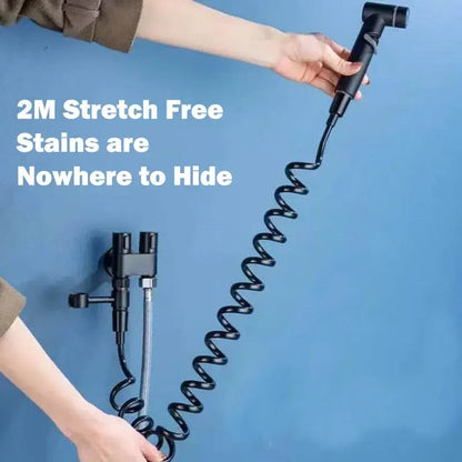 Matte black hygienic bidet sprayer with coiled hose for bathroom