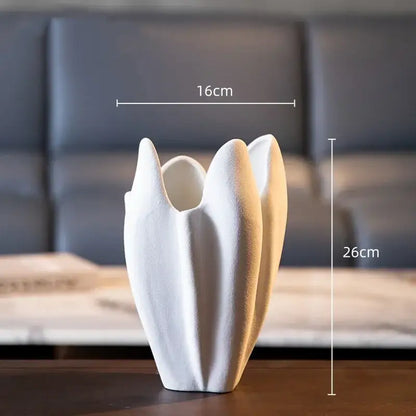 Matte black irregular pleated ceramic vase set living room decor