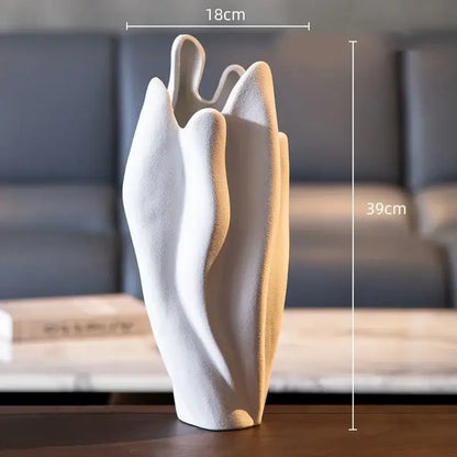 Matte black irregular pleated ceramic vase set living room decor