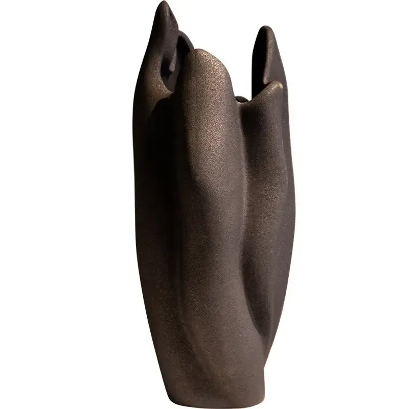 Matte black irregular pleated ceramic vase set living room decor
