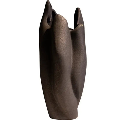 Matte black irregular pleated ceramic vase set living room decor