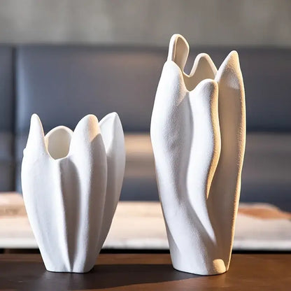 Matte black irregular pleated ceramic vase set living room decor