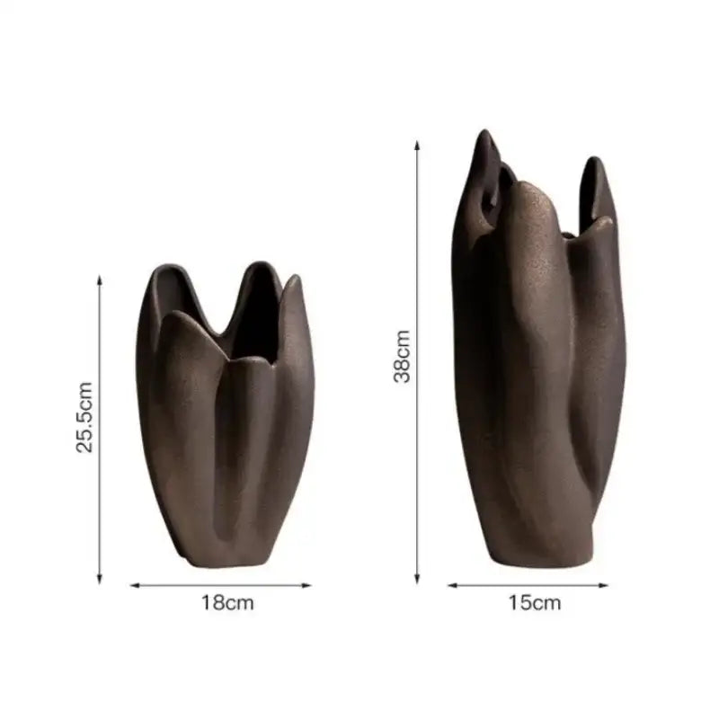 Matte black irregular pleated ceramic vase set living room decor