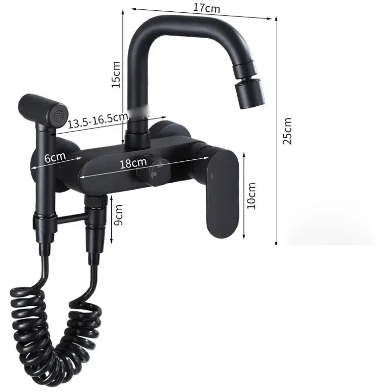 Matte black kitchen mixer tap with integrated handheld showerhead