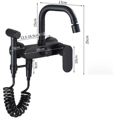 Matte black kitchen mixer tap with integrated handheld showerhead