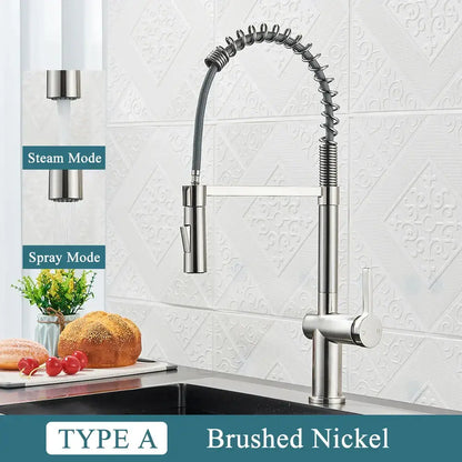 Matte black kitchen sink faucet with pull down spring sprayer