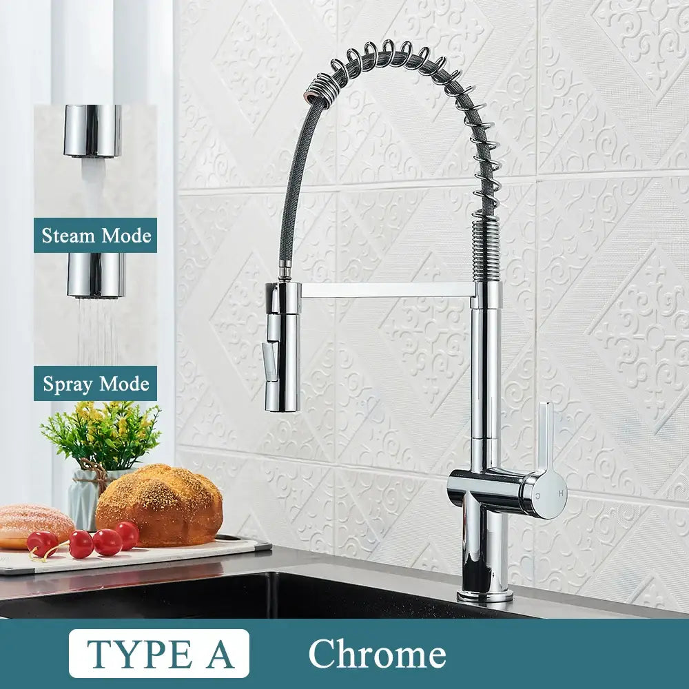 Matte black kitchen sink faucet with pull down spring sprayer