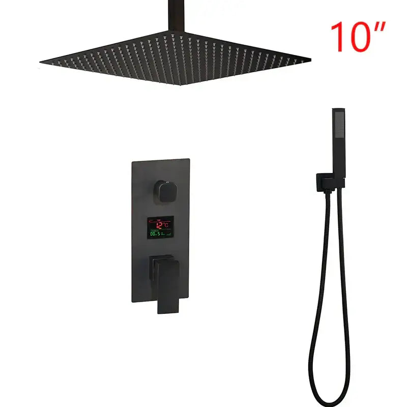 Matte black led digital shower faucet set bathroom rain head