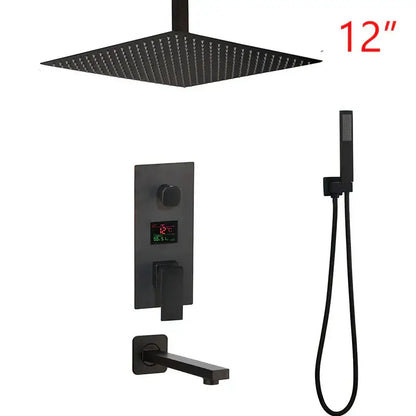 Matte black led digital shower faucet set bathroom rain head