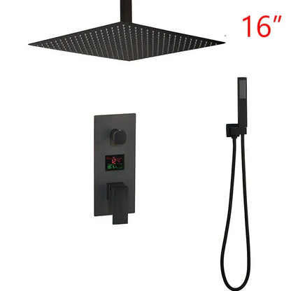 Matte black led digital shower faucet set bathroom rain head
