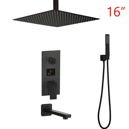 Matte black led digital shower faucet set bathroom rain head