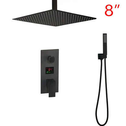 Matte black led digital shower faucet set bathroom rain head