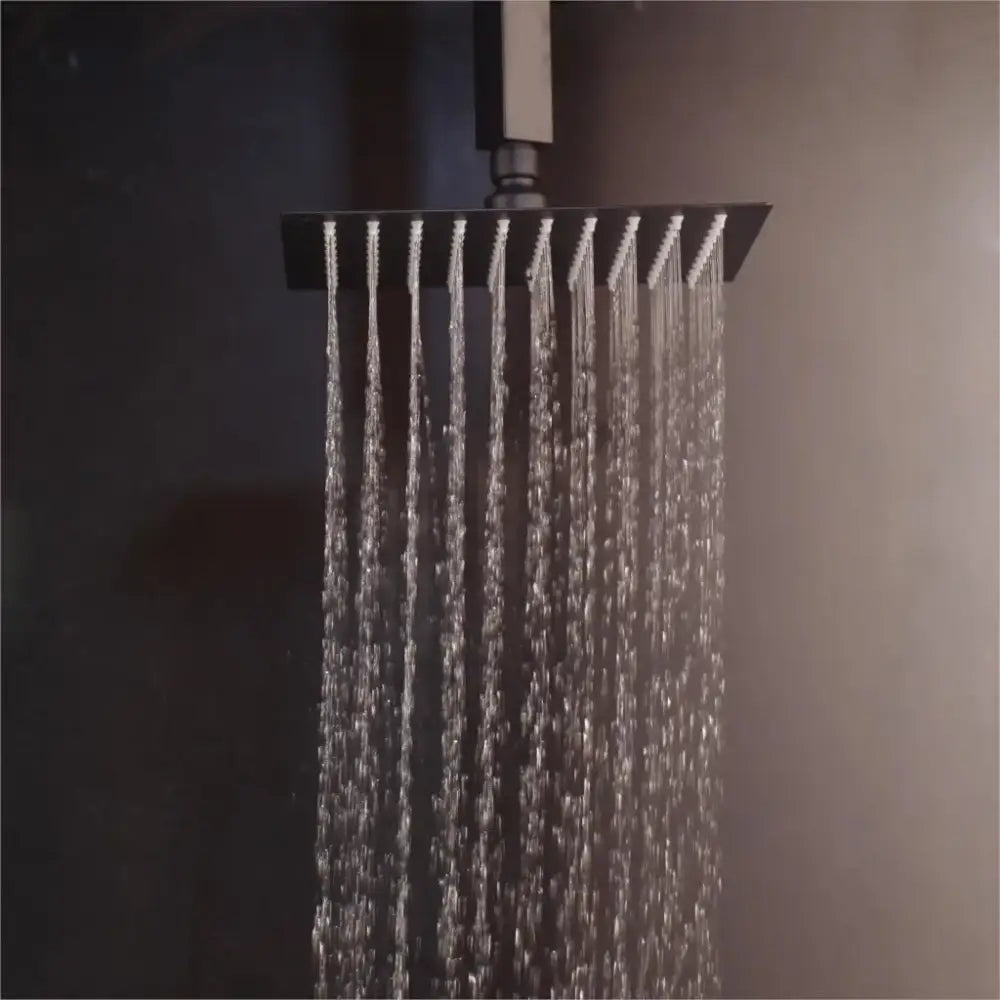 Matte black led digital shower faucet set bathroom rain head