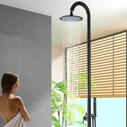 Matte black led rainfall outdoor shower set with handheld spray