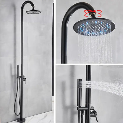 Matte black led rainfall outdoor shower set with handheld spray