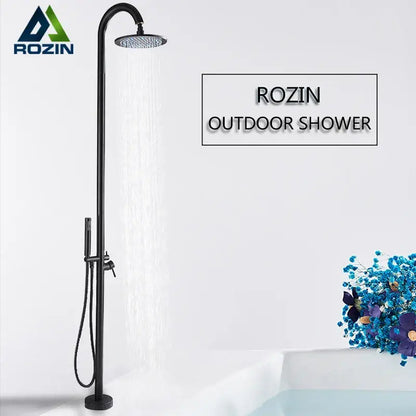 Matte black led rainfall outdoor shower set with handheld spray