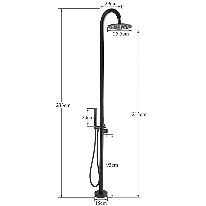 Matte black led rainfall outdoor shower set with handheld spray